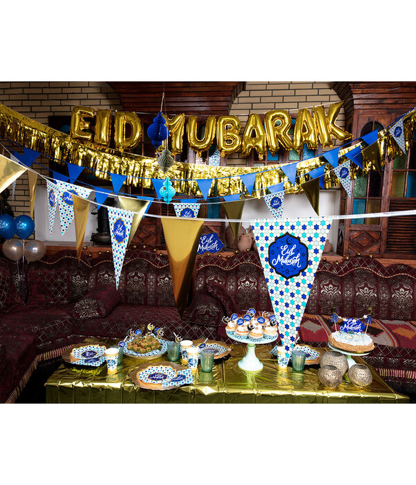 Folie Vlaggenlijn Eid Mubarak Blauw/Goud (6m)