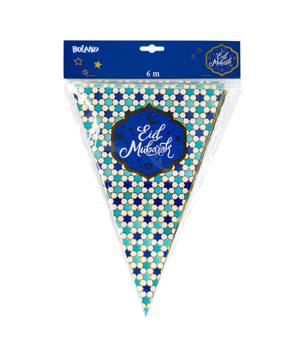Folie Vlaggenlijn Eid Mubarak Blauw/Goud (6m)