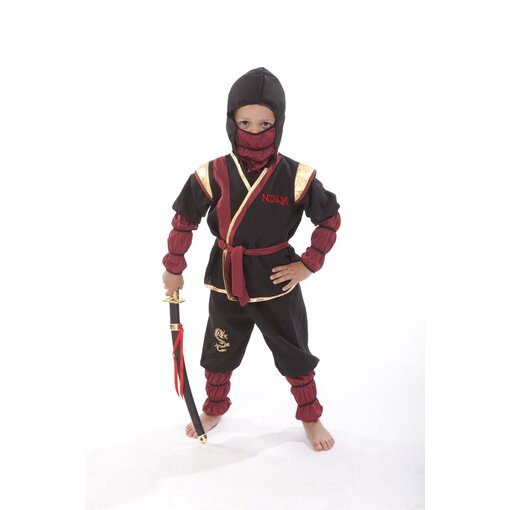 Ninja Kostuum Zwart/Goud/Rood Kind