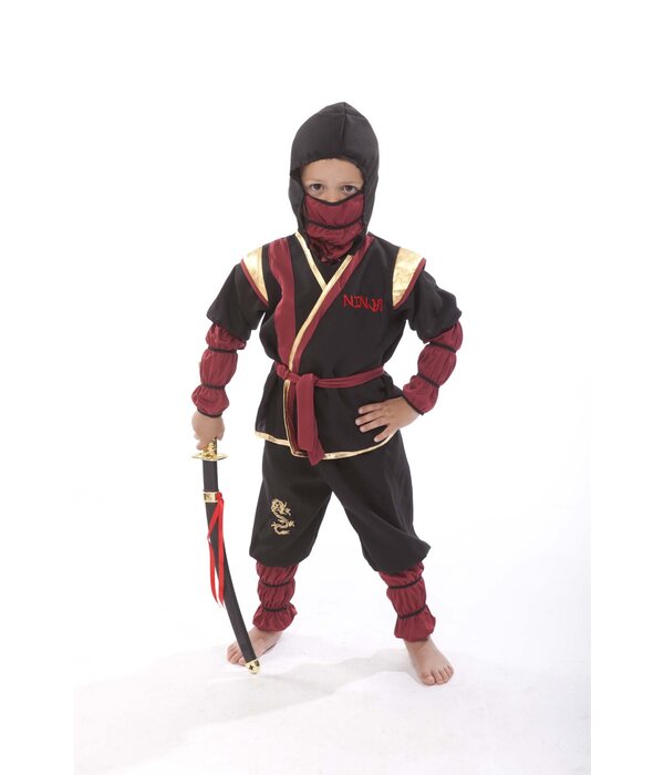 Ninja Kostuum Zwart/Goud/Rood Kind