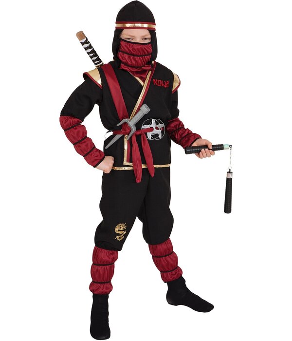 Ninja Kostuum Zwart/Goud/Rood Kind