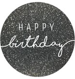 Stickers Rond ’Happy Birthday’ Glitter Antraciet/Wit
