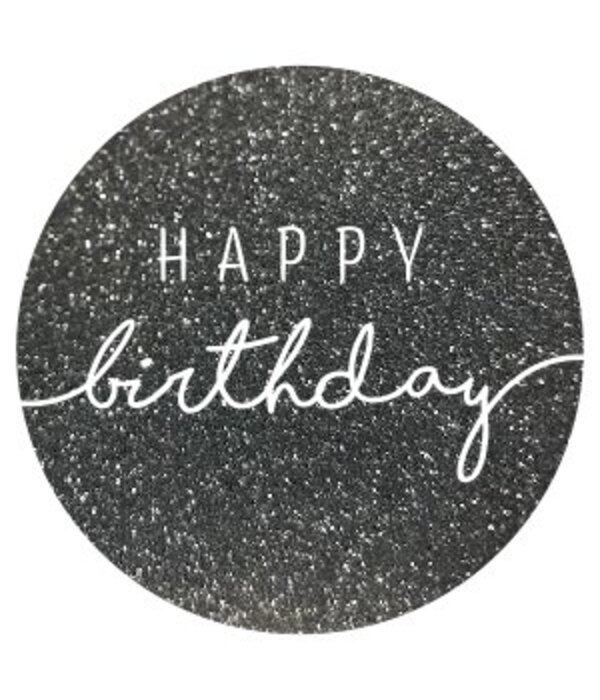 Stickers Rond ’Happy Birthday’ Glitter Antraciet/Wit