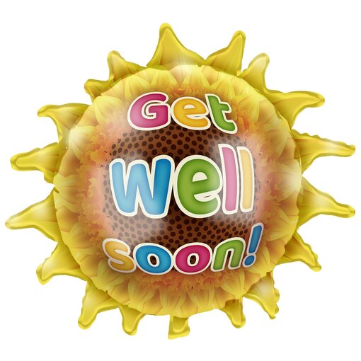 Folieballon Zonnebloem 'Get Well Soon' (65cm)