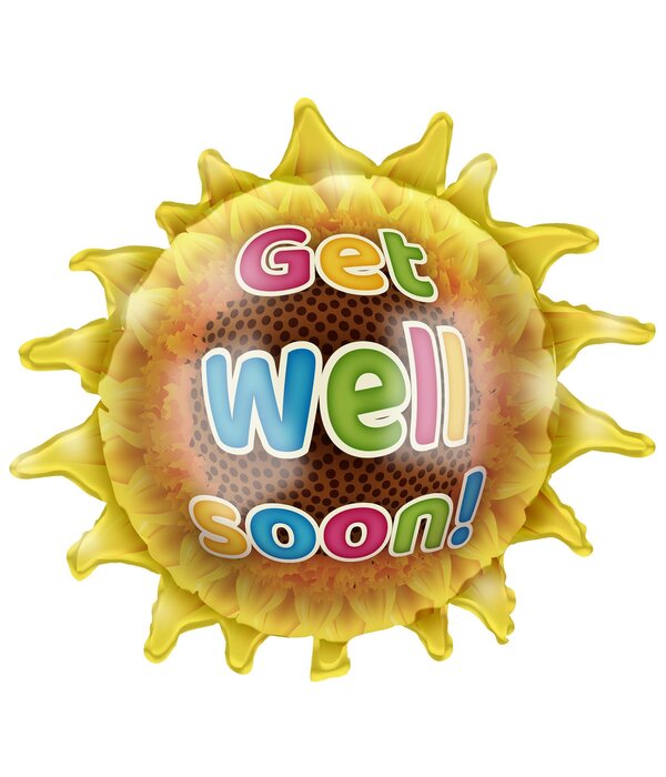 Folieballon Zonnebloem 'Get Well Soon' (65cm)