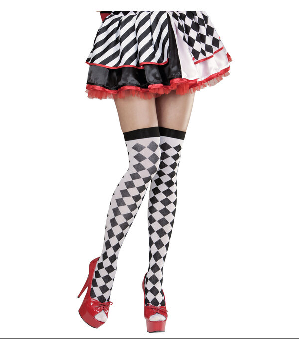 Hoge kousen zwart/witte ruitjes