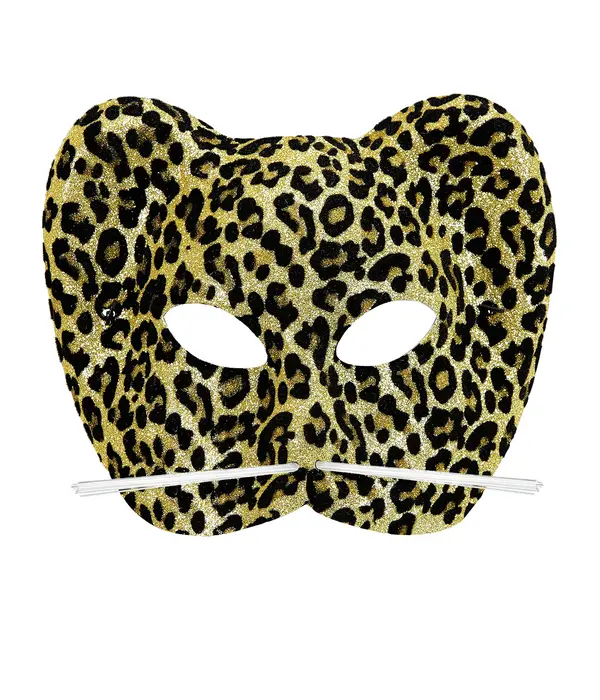 Glitter Oogmasker Luipaard Groot Met Snorharen Goud