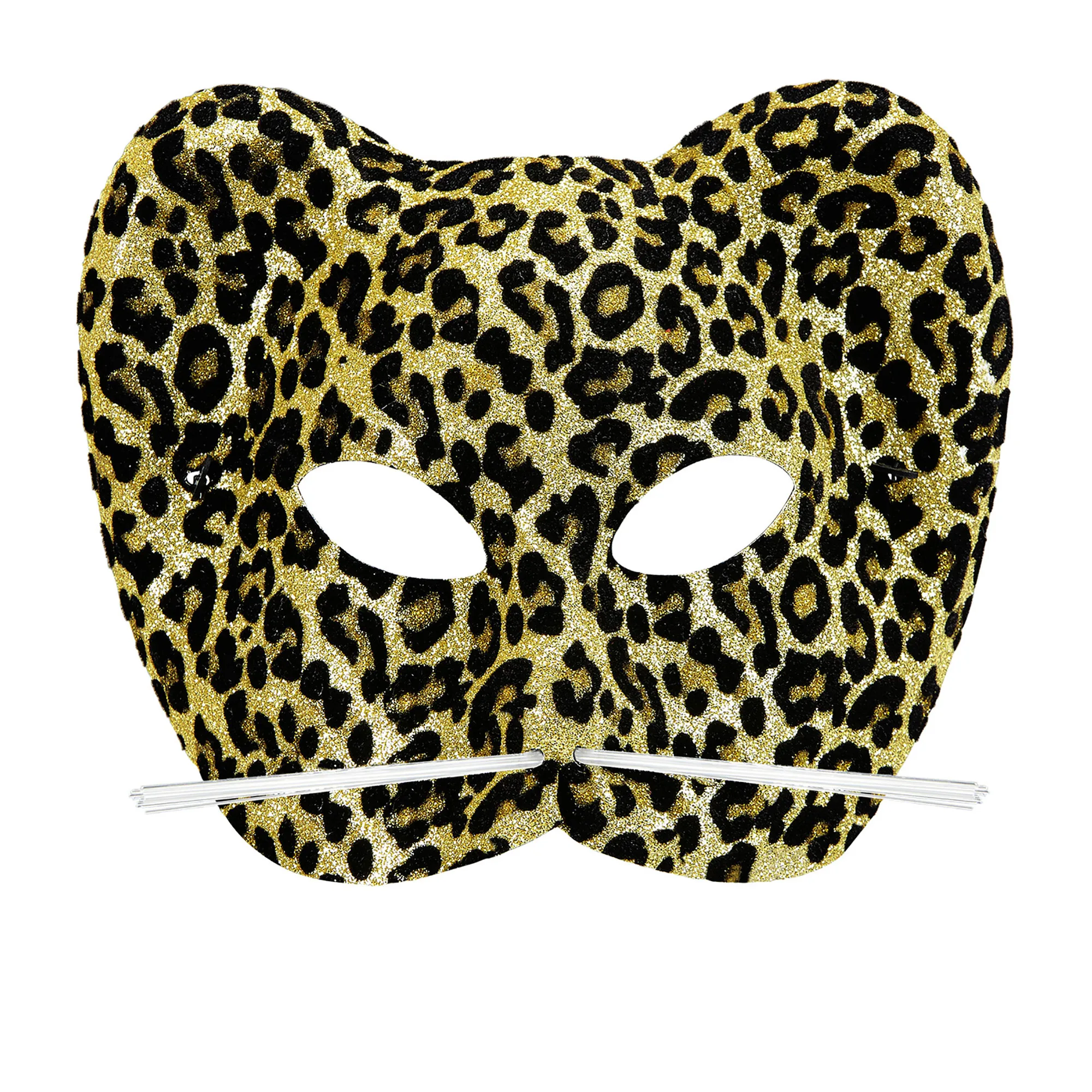 Glitter Oogmasker Luipaard Groot Met Snorharen Goud afbeelding