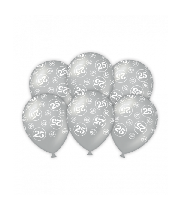 Latexballonnen zilver 25-jarig jubileum (6st)