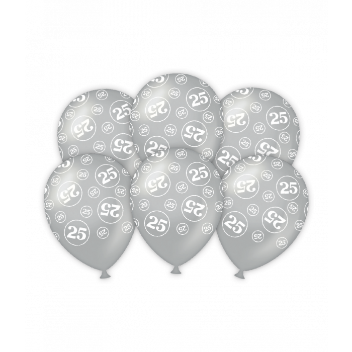 Latexballonnen zilver 25-jarig jubileum (6st) afbeelding
