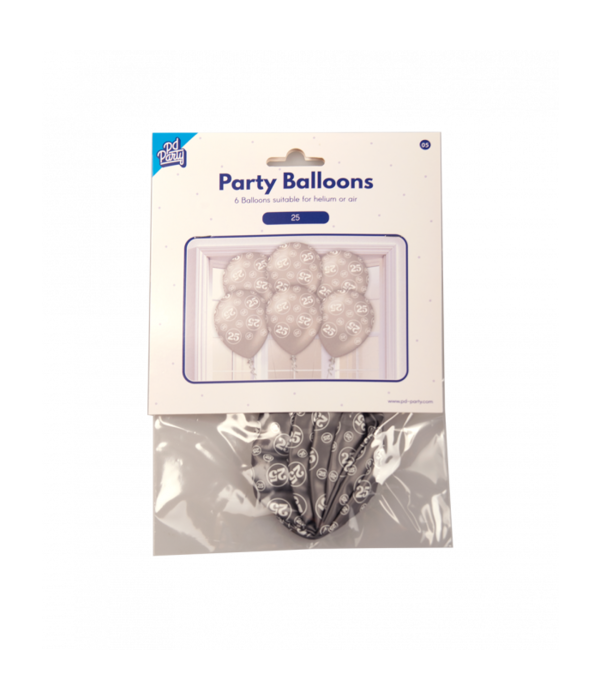 Latexballonnen zilver 25-jarig jubileum (6st)