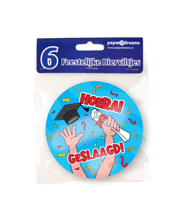Bierviltjes 'Hoera Geslaagd' Cartoon (6st)