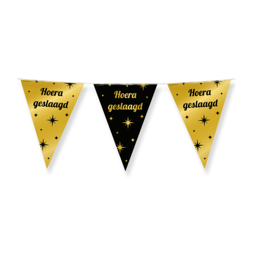 Classy Vlaggenlijn 'Hoera Geslaagd' Zwart/Goud