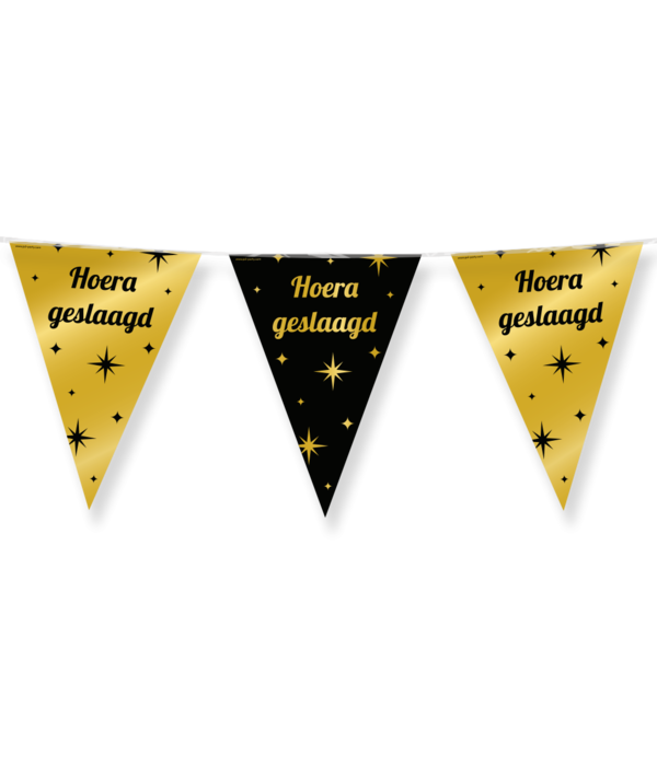 Classy Vlaggenlijn 'Hoera Geslaagd' Zwart/Goud