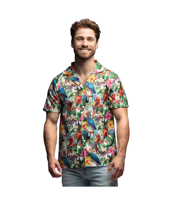 Tropische Blouse Papegaai Bloemen Korte Mouw