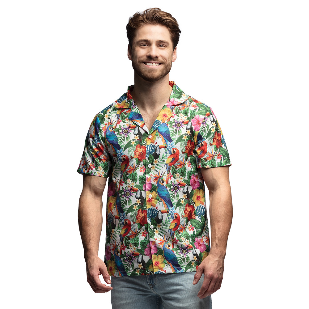 Tropische Blouse Papegaai Bloemen Korte Mouw afbeelding