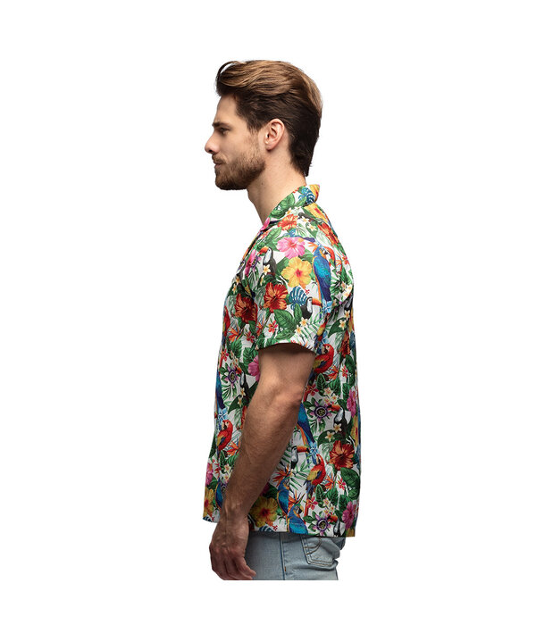 Tropische Blouse Papegaai Bloemen Korte Mouw