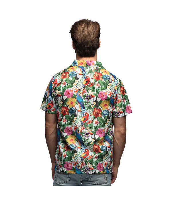 Tropische Blouse Papegaai Bloemen Korte Mouw
