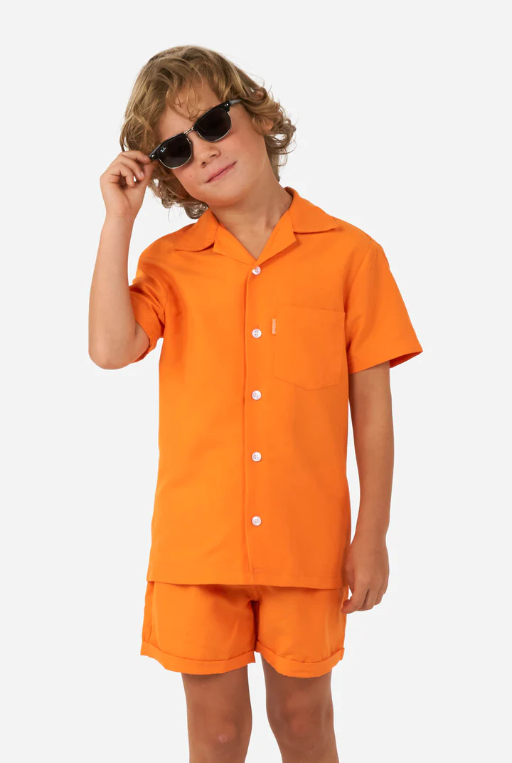 OppoSuits Kids The Orange - Jongens Zomer Set - Bevat Shirt En Shorts - Oranje - Maat: EU 122/128 - 8 Jaar