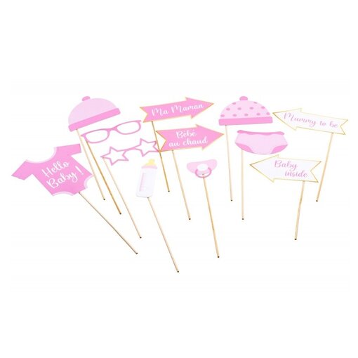 Photo Booth Accessoires Baby Meisje Frans/Engels (12st)
