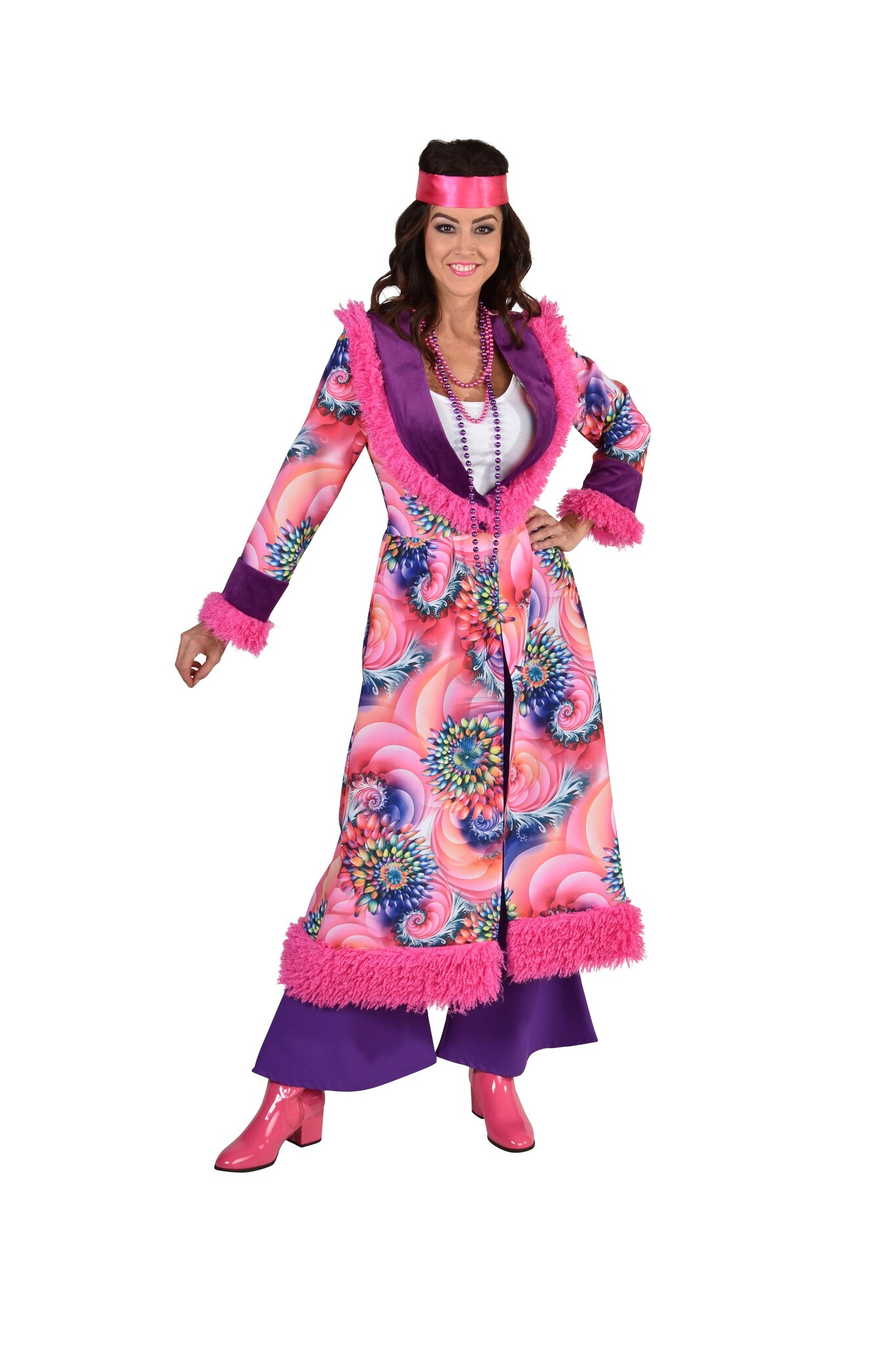 Magic By Freddy's - Hippie Kostuum - Hippie Lost In Pink Flower World - Vrouw - Roze - XXL - Carnavalskleding - Verkleedkleding