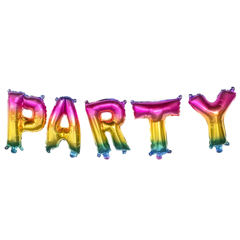 Folieballonslinger &apos;PARTY&apos; Metallic Regenboog (3m) afbeelding
