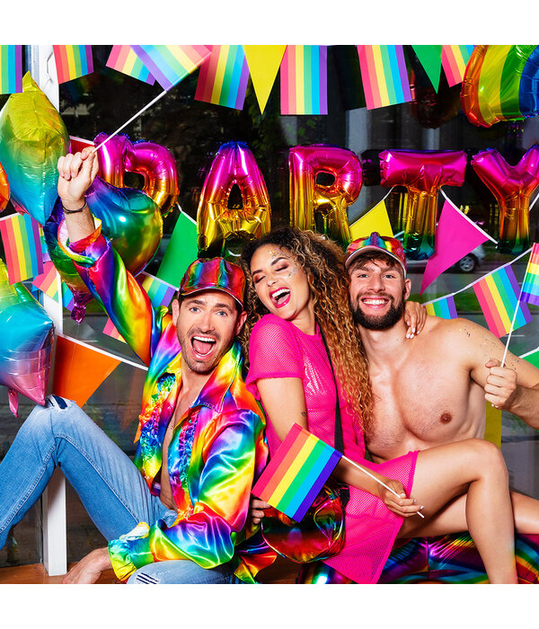 Folieballonslinger 'PARTY' Metallic Regenboog (3m)