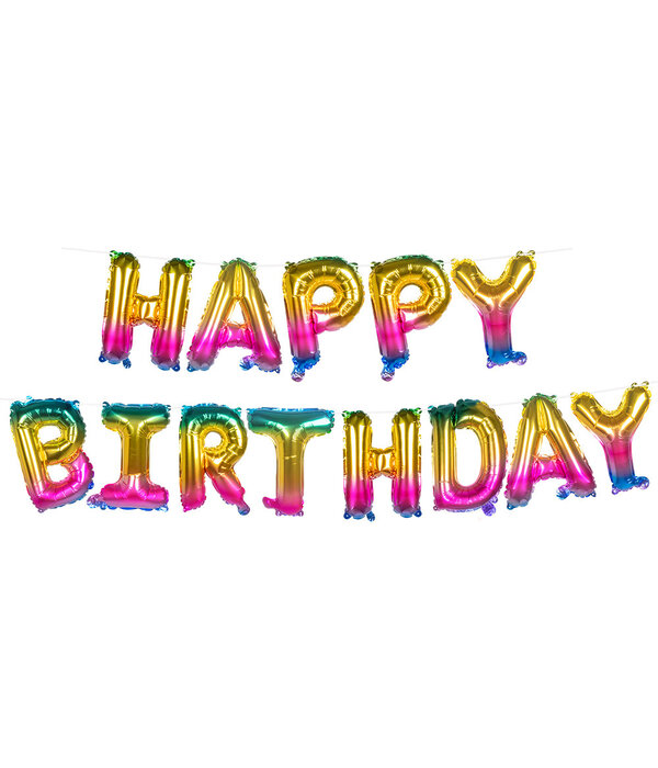 Folieballonslinger 'HAPPY BIRTHDAY' Metallic Regenboog (8m)