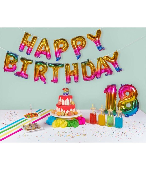 Folieballonslinger 'HAPPY BIRTHDAY' Metallic Regenboog (8m)