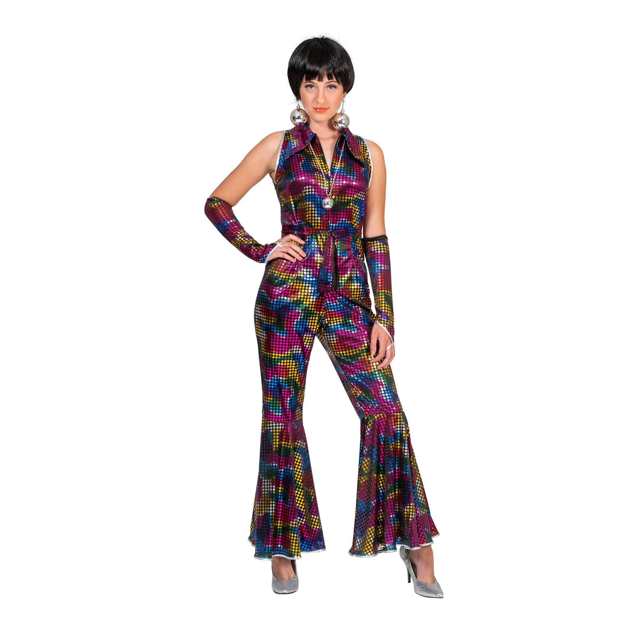 Disco Jumpsuit Regenboog Glitter Dames Kelly afbeelding