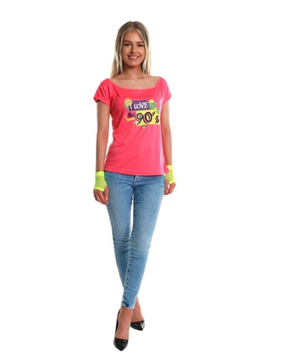 T Shirt Neon Pink I Love The 90 s Dames