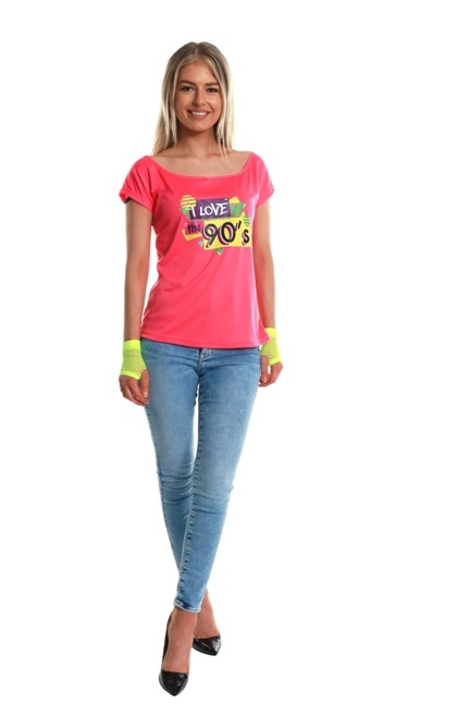 T-Shirt Neon Pink I Love The 90's Dames