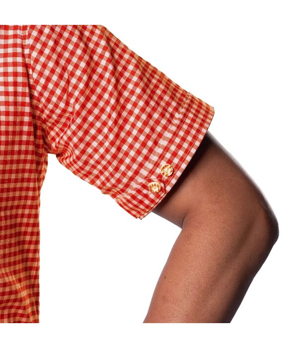 Trachten Hemd Oranje geblokt Korte Mouw