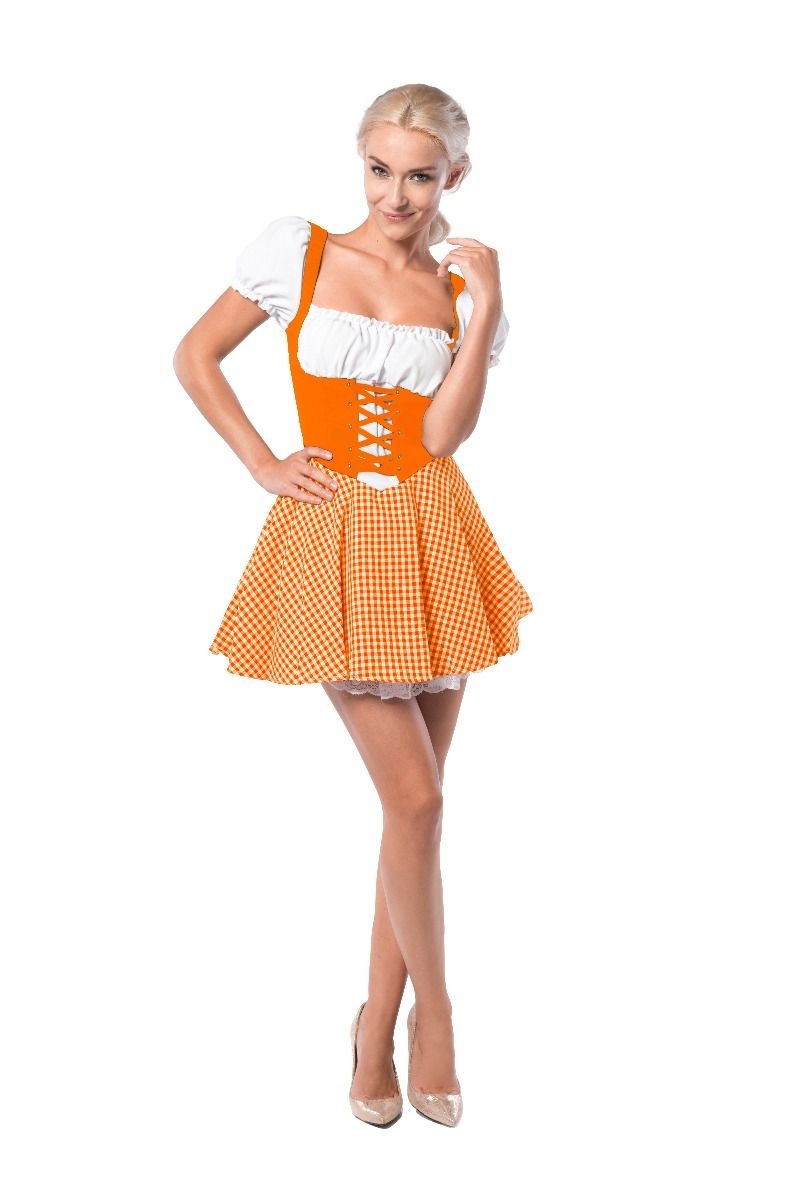 Partychimp Oranje jurkje Eva voor bij EK WK Koningsdag Verkleedkleren Volwassenen Oranje Verkleedkleding Carnavalskleding Dames Oktoberfest Dames Oktoberfestkleding Dames Carnaval