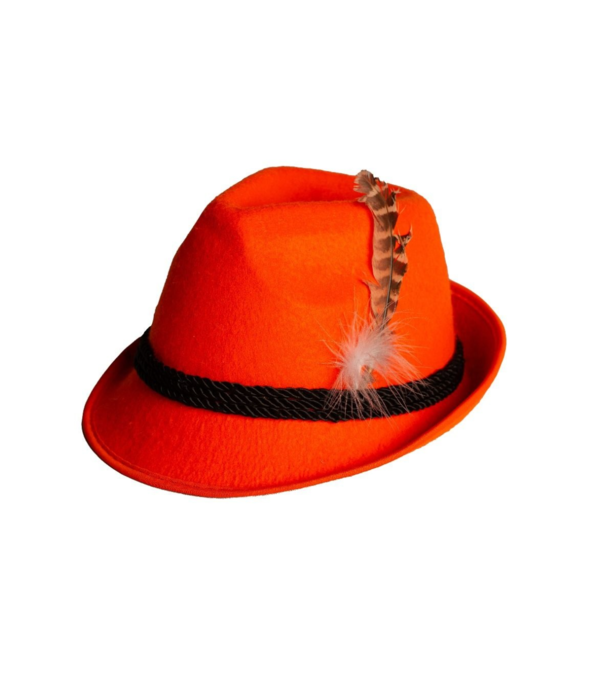 Bayern Hoed Oranje Met Veer Bruin/Wit