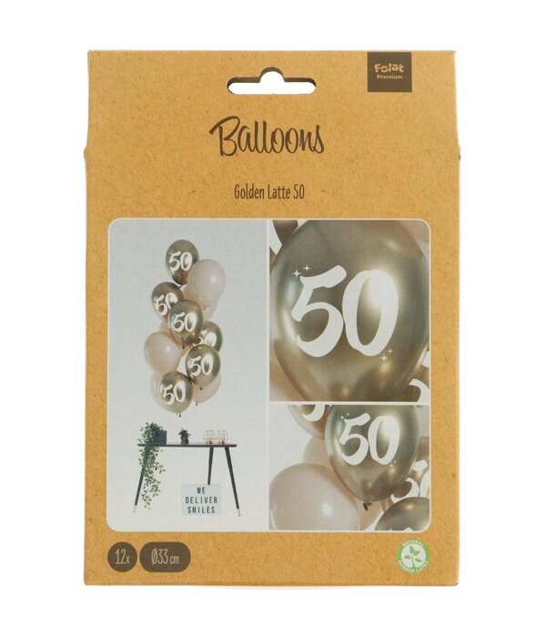 Golden Latte 50 Jaar Ballonnen Mix 12st (33cm)