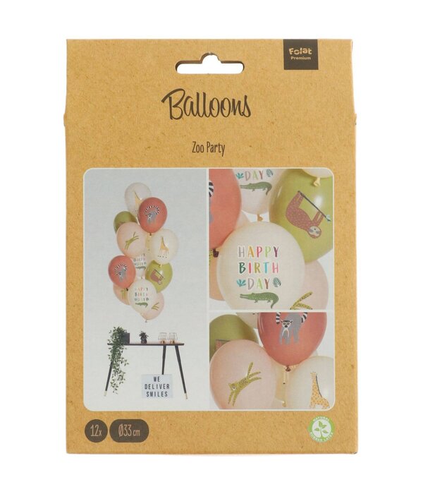 Dierentuin Ballonnen Mix Happy Birthday 12st (33 cm)