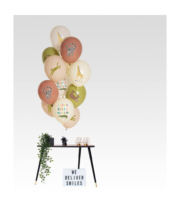 Dierentuin Ballonnen Mix Happy Birthday 12st (33 cm)