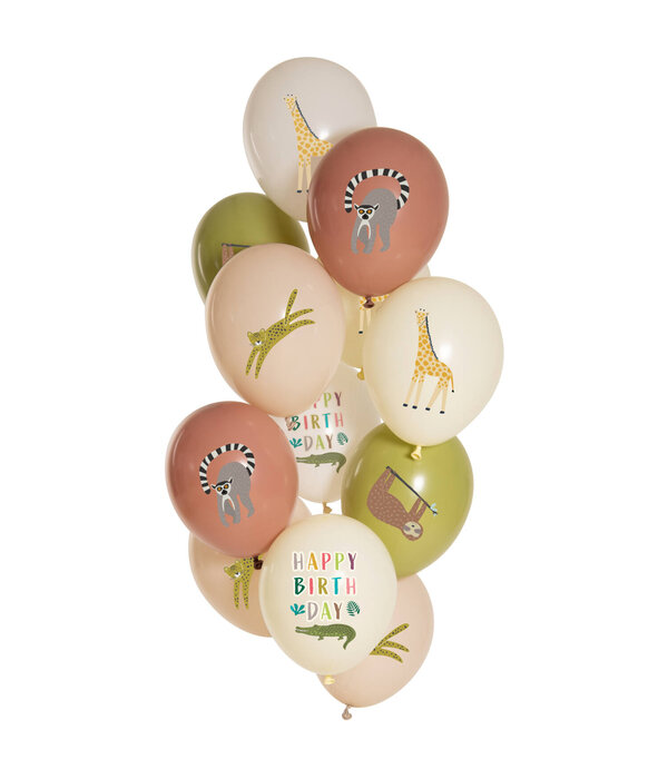 Dierentuin Ballonnen Mix Happy Birthday 12st (33 cm)