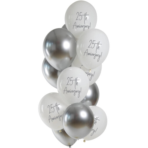 Ballonnenmix 25th Anniversary Zilver 12st (33cm)