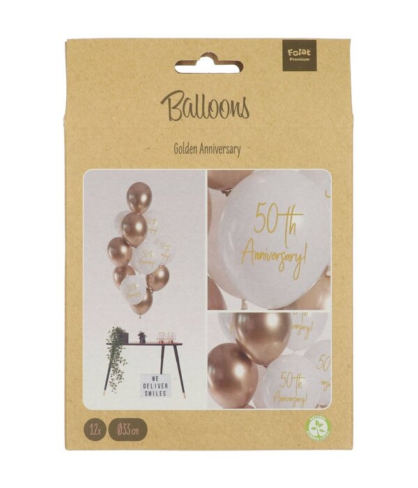 Ballonnenmix  50th Anniversary Goud 12st (33cm)
