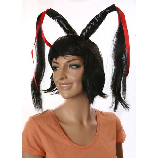 Pruik met zwarte staartjes Elmi