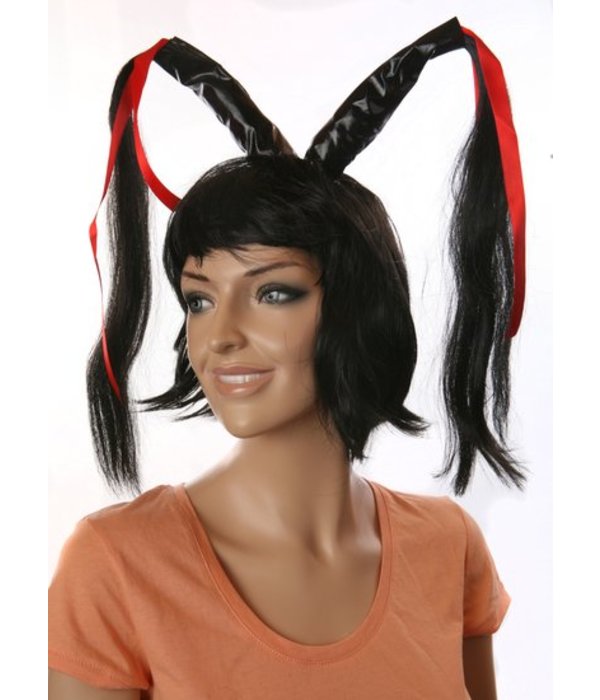 Pruik met zwarte staartjes Elmi