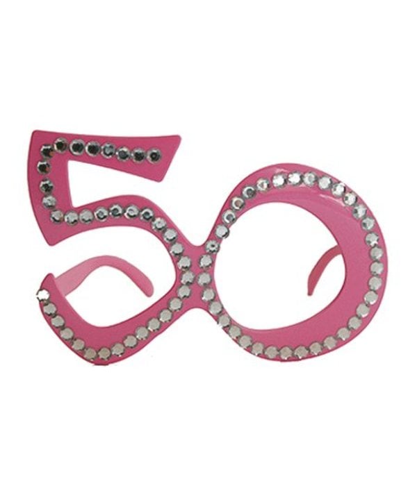 Funbril 50 met steentjes roze