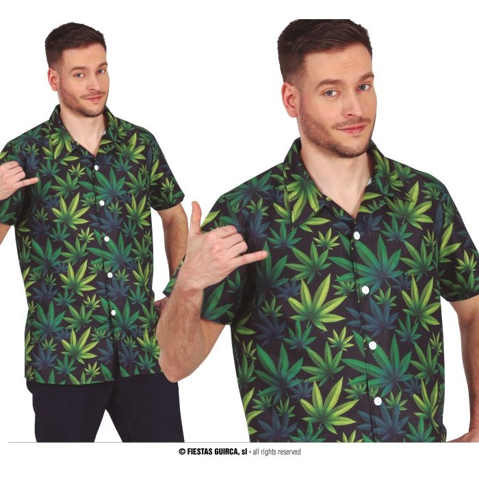 Guirca - Hippie Kostuum - Relaxing Weed Blouse Man - Groen - Maat 52-54 - Carnavalskleding - Verkleedkleding