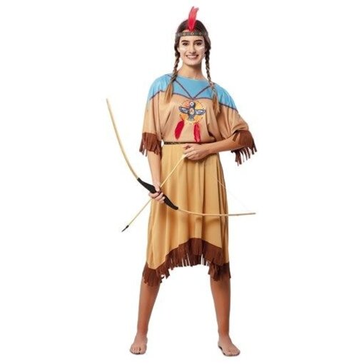 Indianen outfit Dames Bruin/Blauw Kiowa