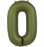 Folieballon Cijfer 0 Olijfgroen Mat (86cm)
