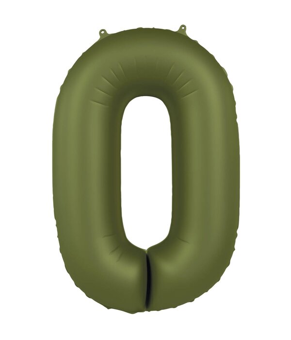 Folieballon Cijfer 0 Olijfgroen Mat (86cm)