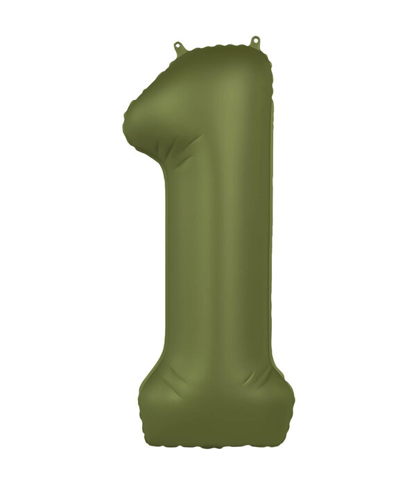 Folieballon Cijfer 1 Olijfgroen Mat (86cm)