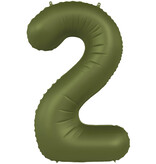 Folieballon Cijfer 2 Olijfgroen Mat (86cm)